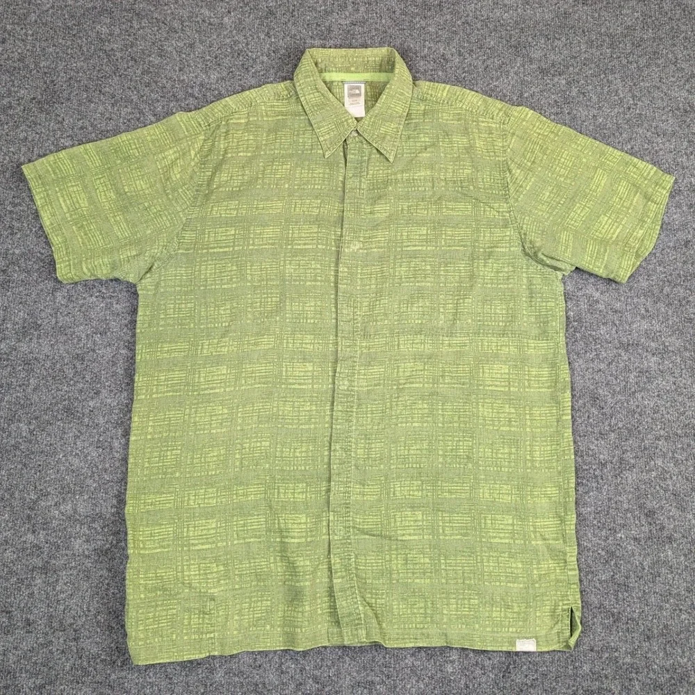 The North Face Mens XL Green Hemp Blend Grid Short Sleeve Button Down Shirt
